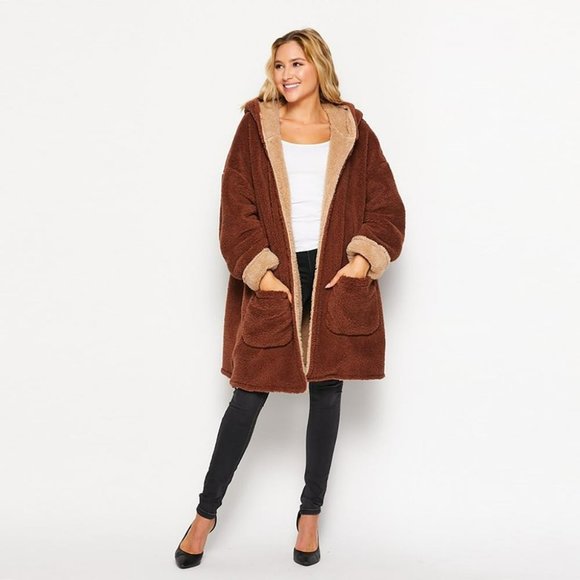 Color Contrast Sherpa Hoodie Cardigan - Picture 2 of 4